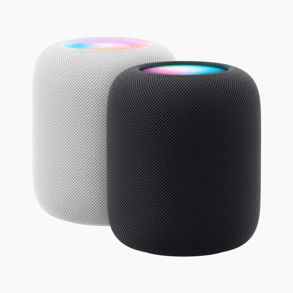 2 HomePod (2nd Generation) models. One is white. The other is midnight (back). 