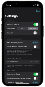 Remind Me Faster Settings Screen